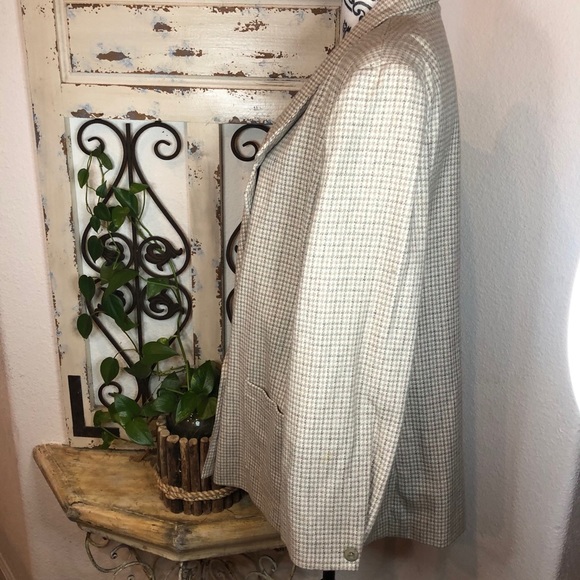 Vintage creamy tan houndstooth wool blend blazer - Picture 5 of 9